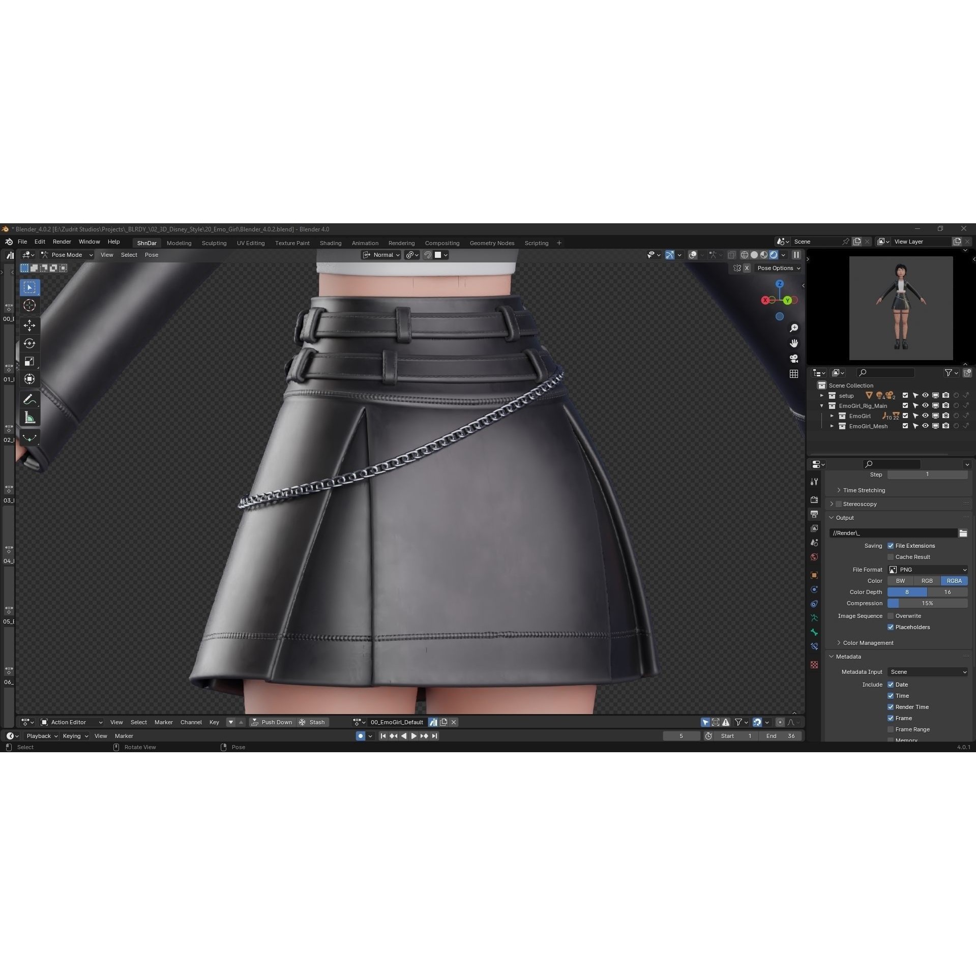 Cartoon Emo Goth Kpop Girl - Low-Poly Game-Ready 3D Model - View 32