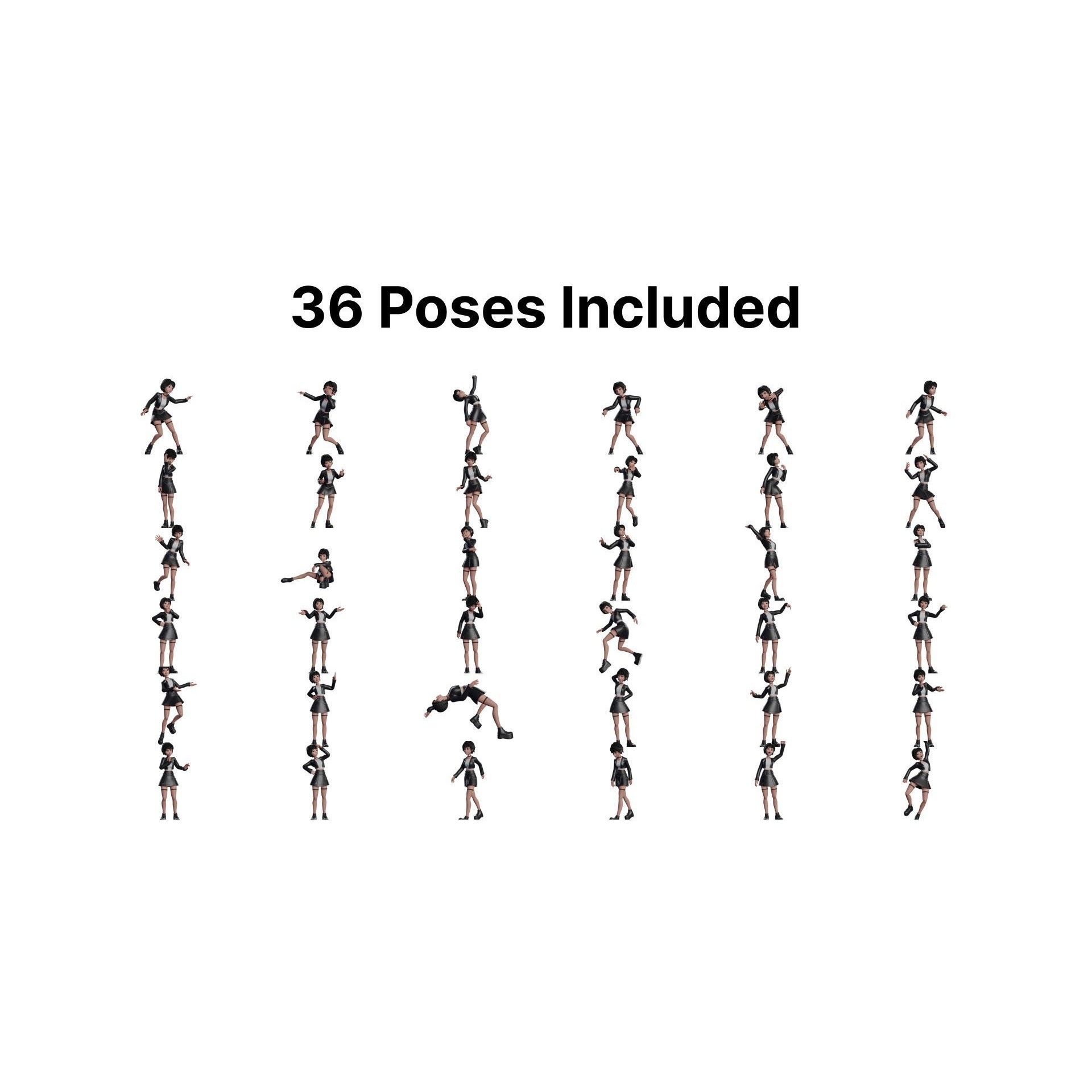 Cartoon Emo Goth Kpop Girl - Low-Poly Game-Ready 3D Model - View 6