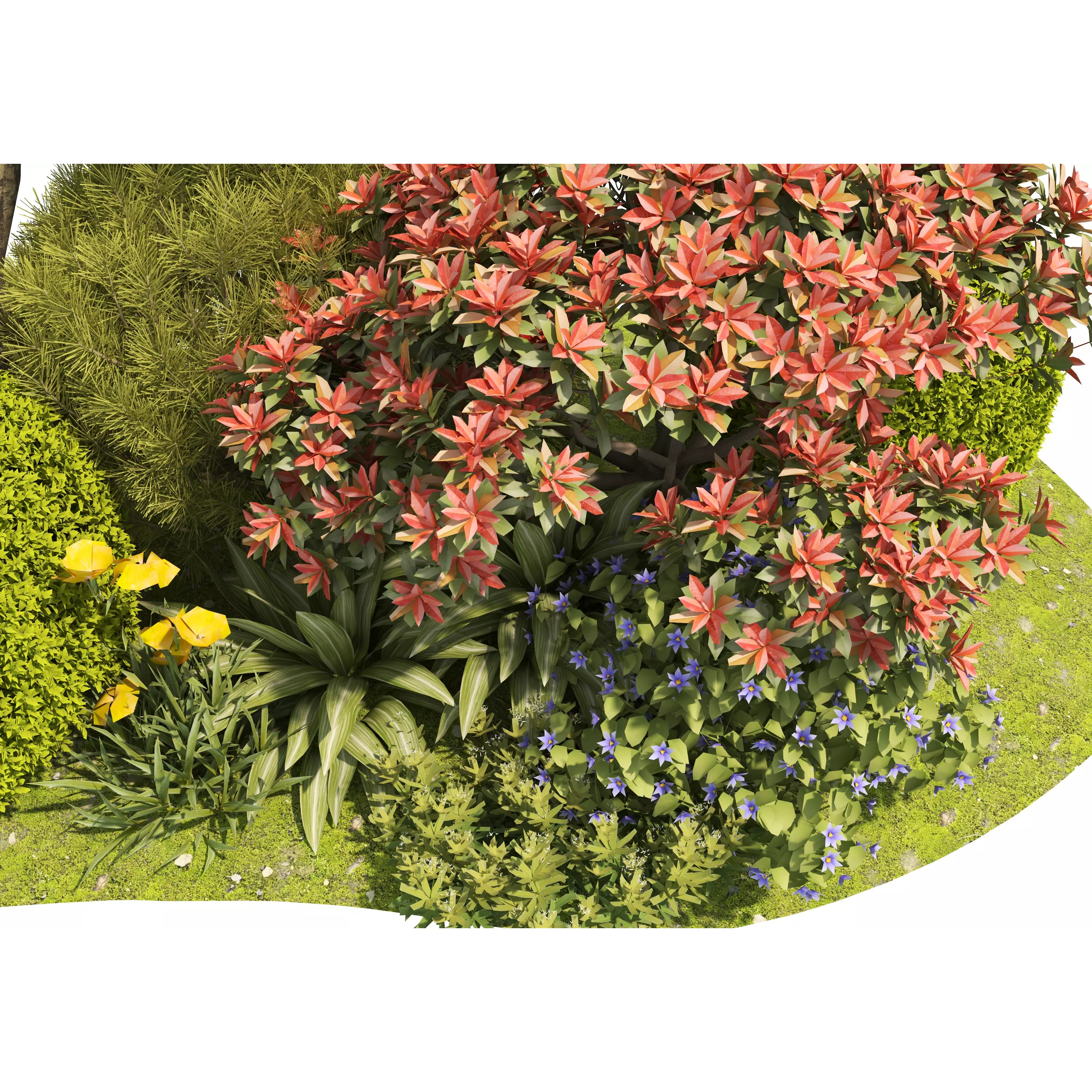 Flower Bed Plants - Low-Poly Game-Ready 3D Model - View 12