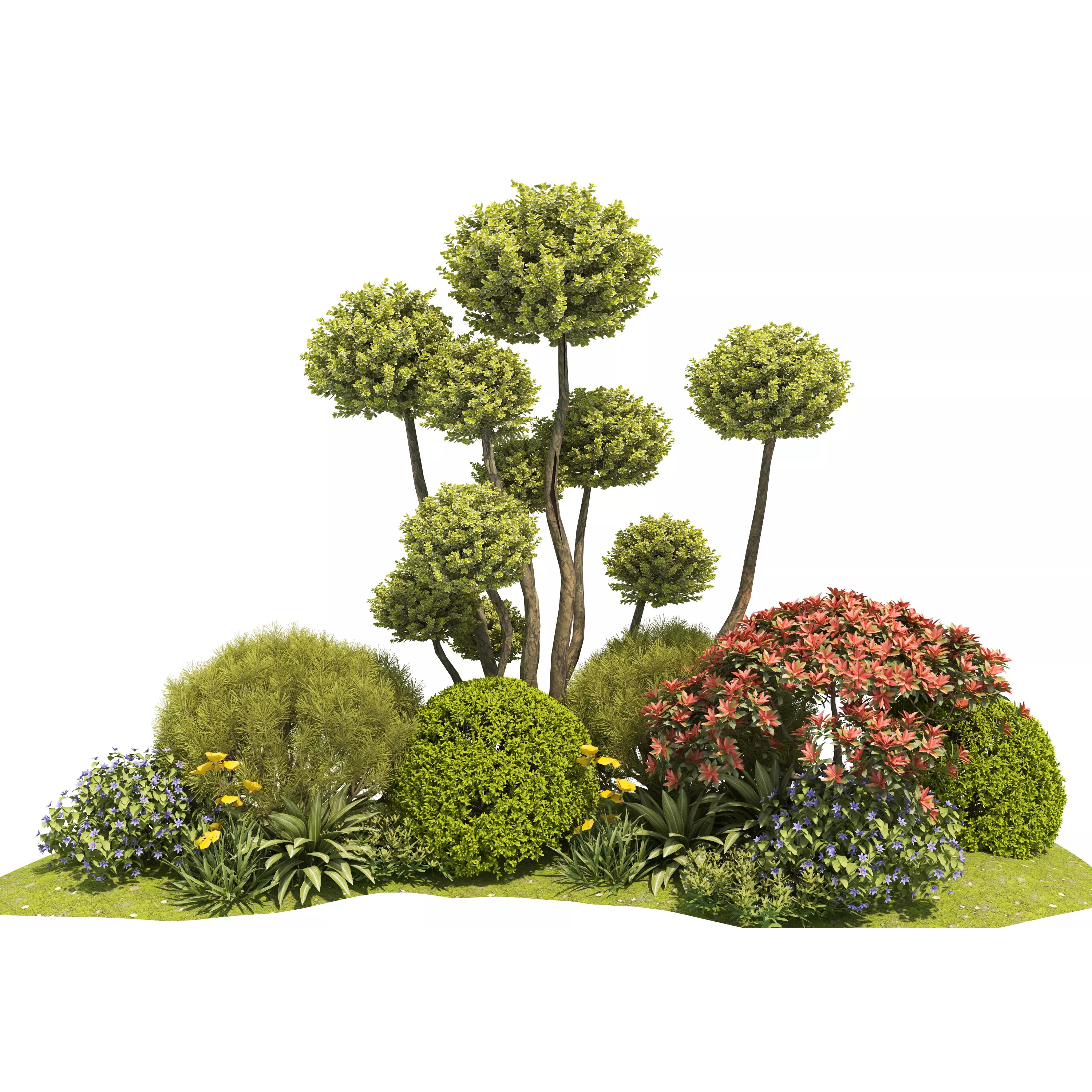 Flower Bed Plants - Low-Poly Game-Ready 3D Model - View 2