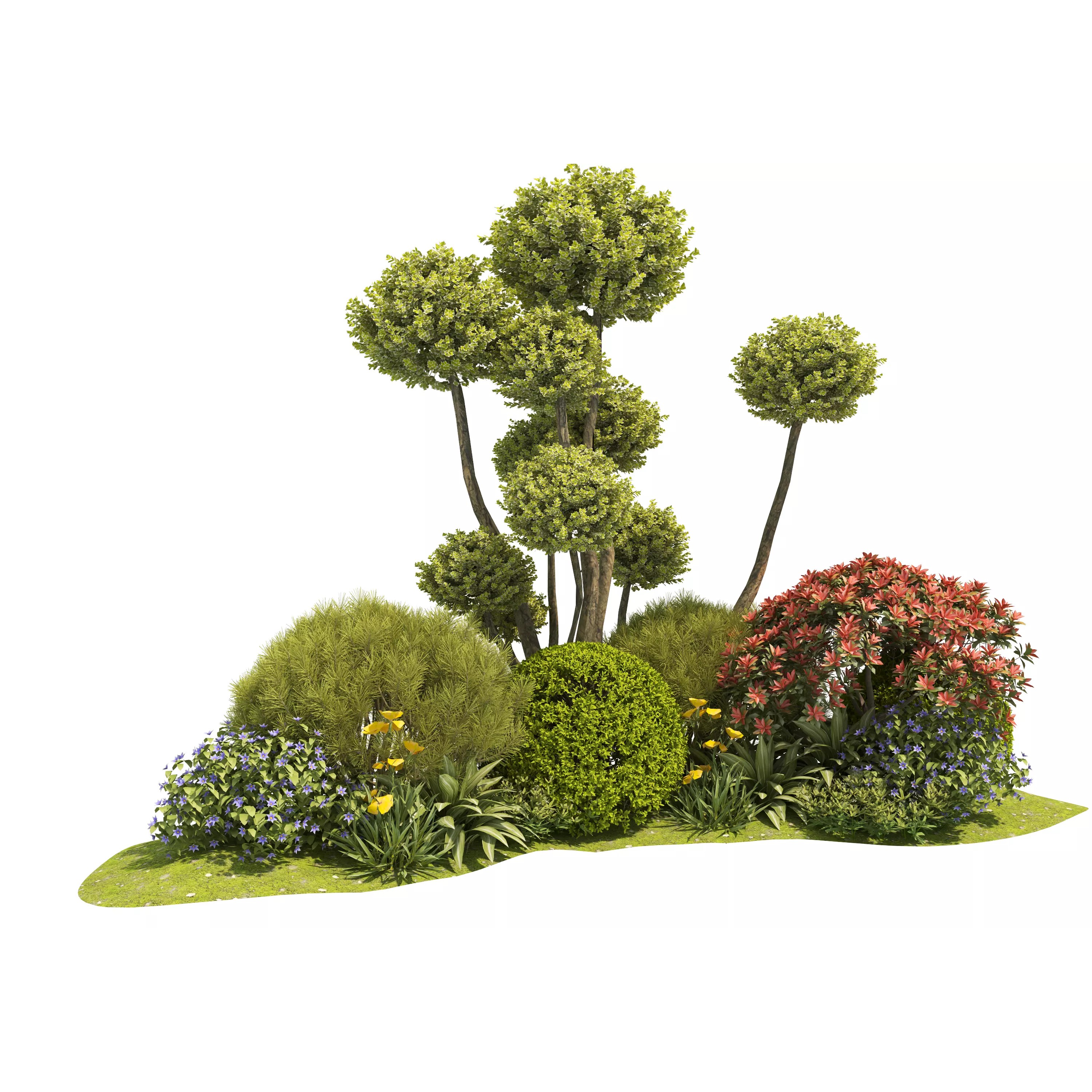 Flower Bed Plants - Low-Poly Game-Ready 3D Model - View 3