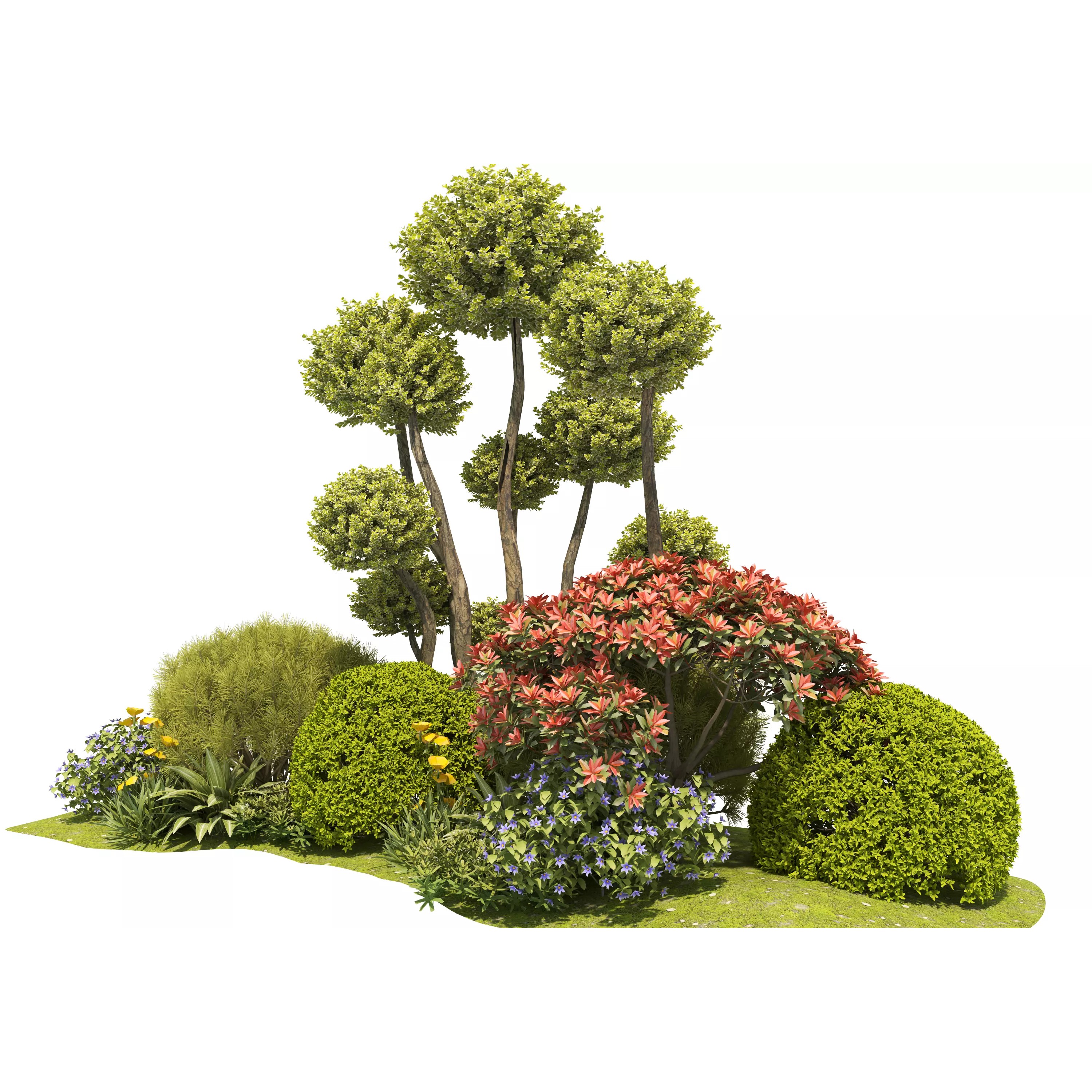 Flower Bed Plants - Low-Poly Game-Ready 3D Model - View 4