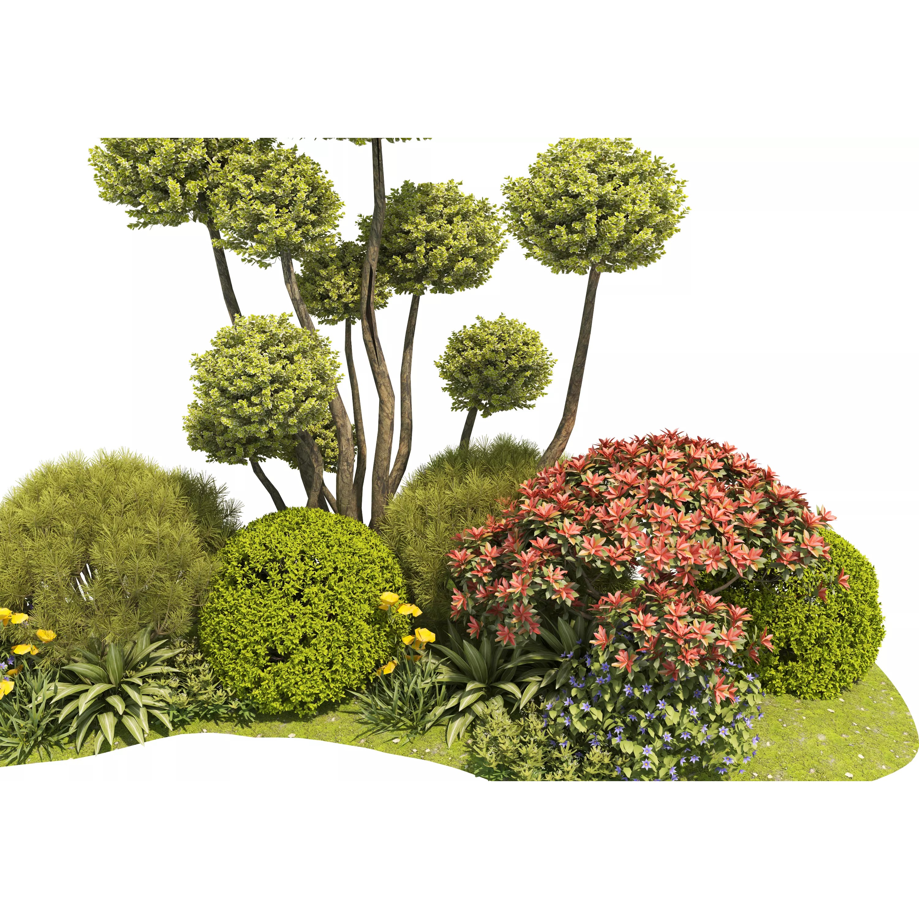 Flower Bed Plants - Low-Poly Game-Ready 3D Model - View 5