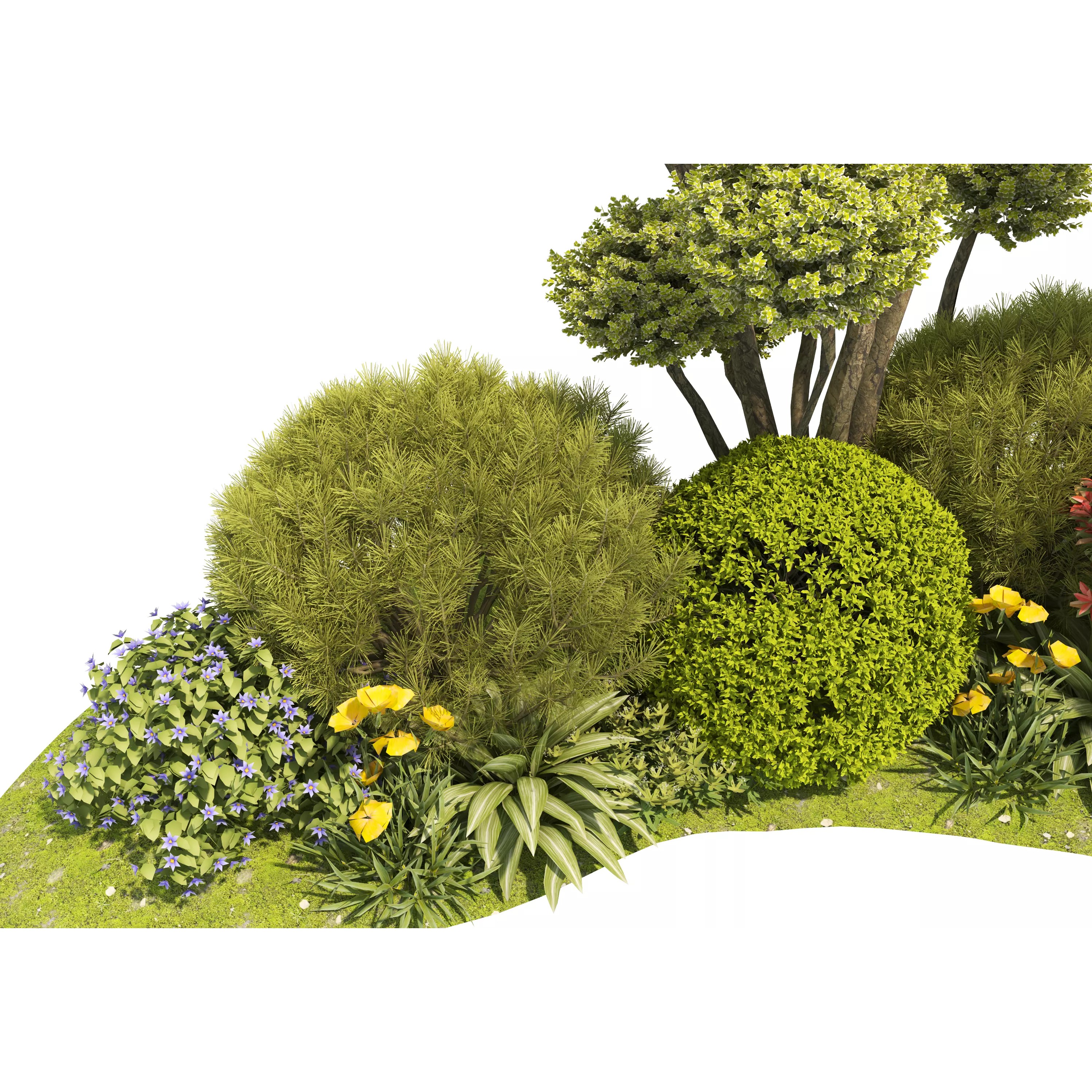 Flower Bed Plants - Low-Poly Game-Ready 3D Model - View 6