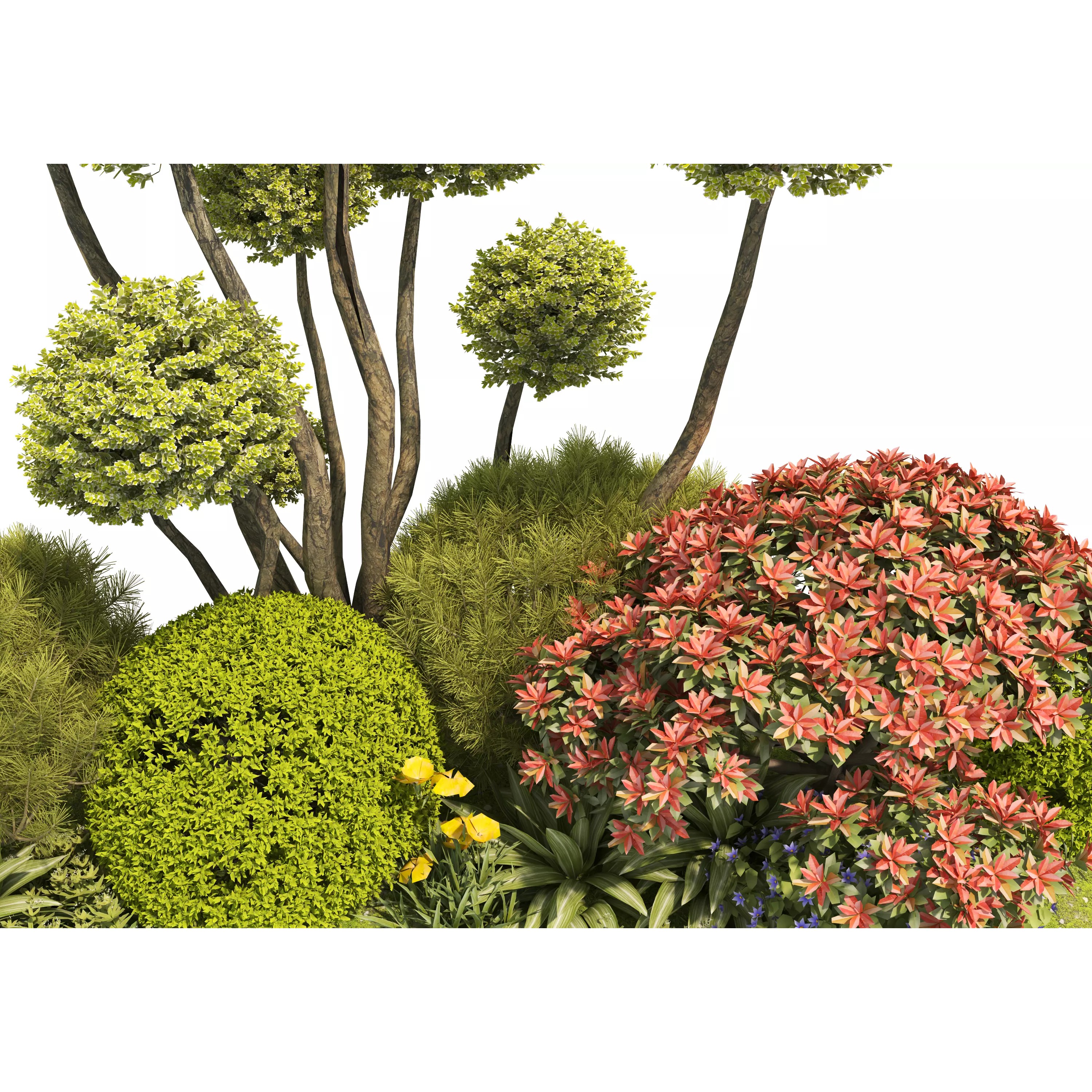 Flower Bed Plants - Low-Poly Game-Ready 3D Model - View 8