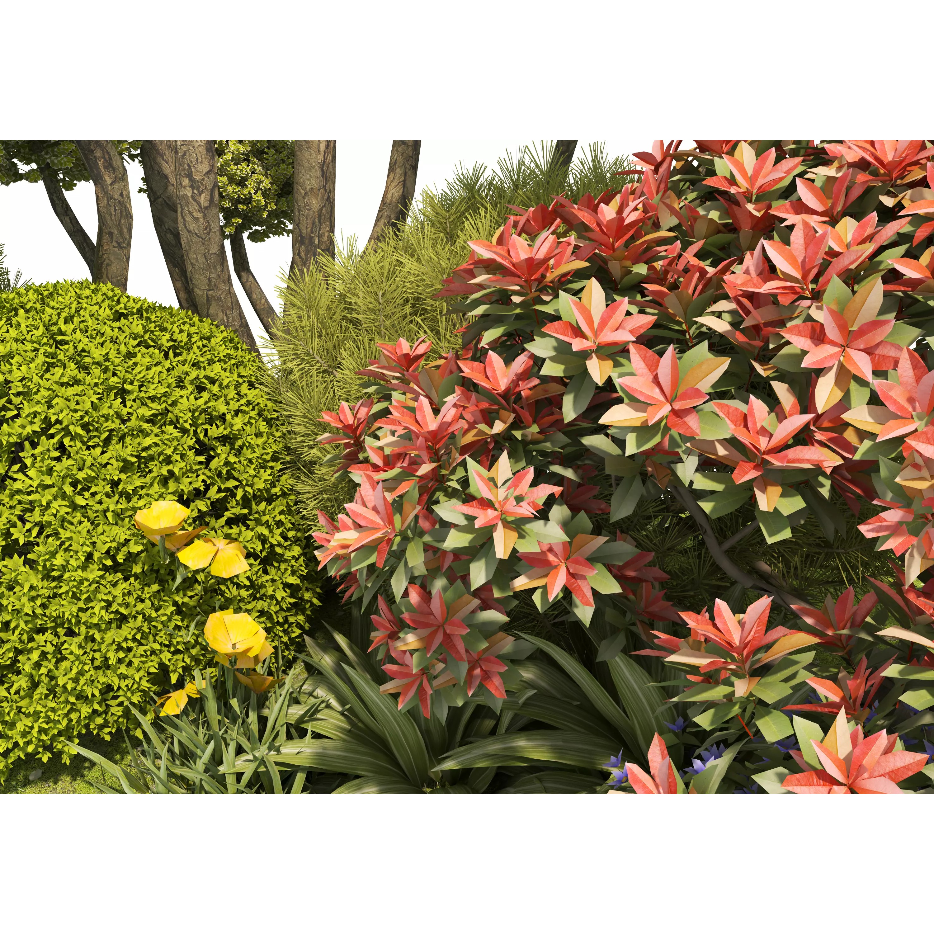 Flower Bed Plants - Low-Poly Game-Ready 3D Model - View 9