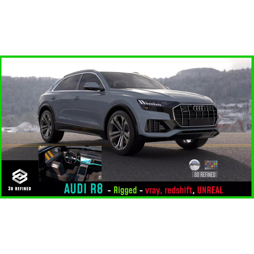 Audi Q8 3D Model – Rigged Low Poly Game Asset, FBX, OBJ - View 2