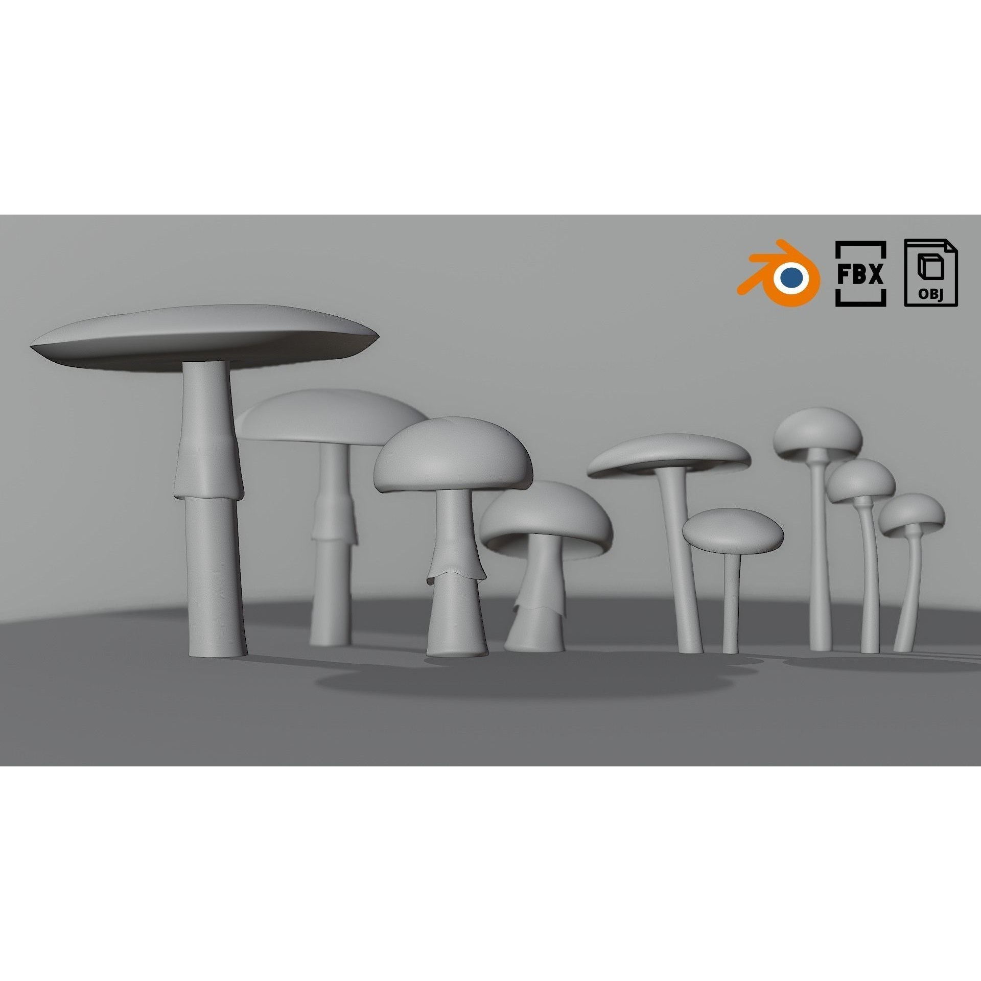Set of Mushrooms - Low-Poly Game-Ready 3D Model - View 10