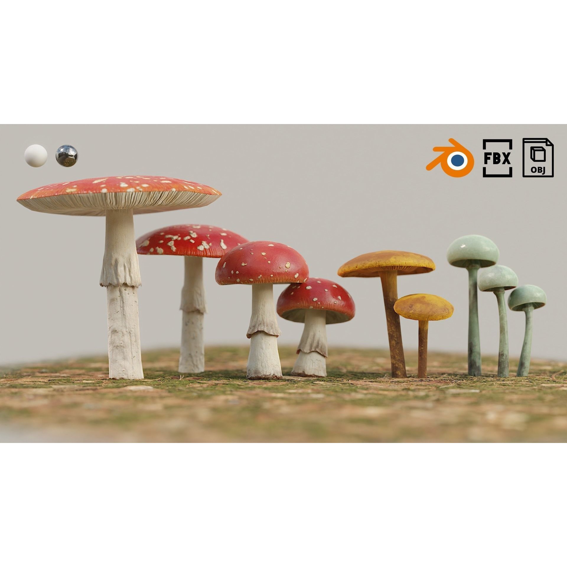 Set of Mushrooms - Low-Poly Game-Ready 3D Model - View 12