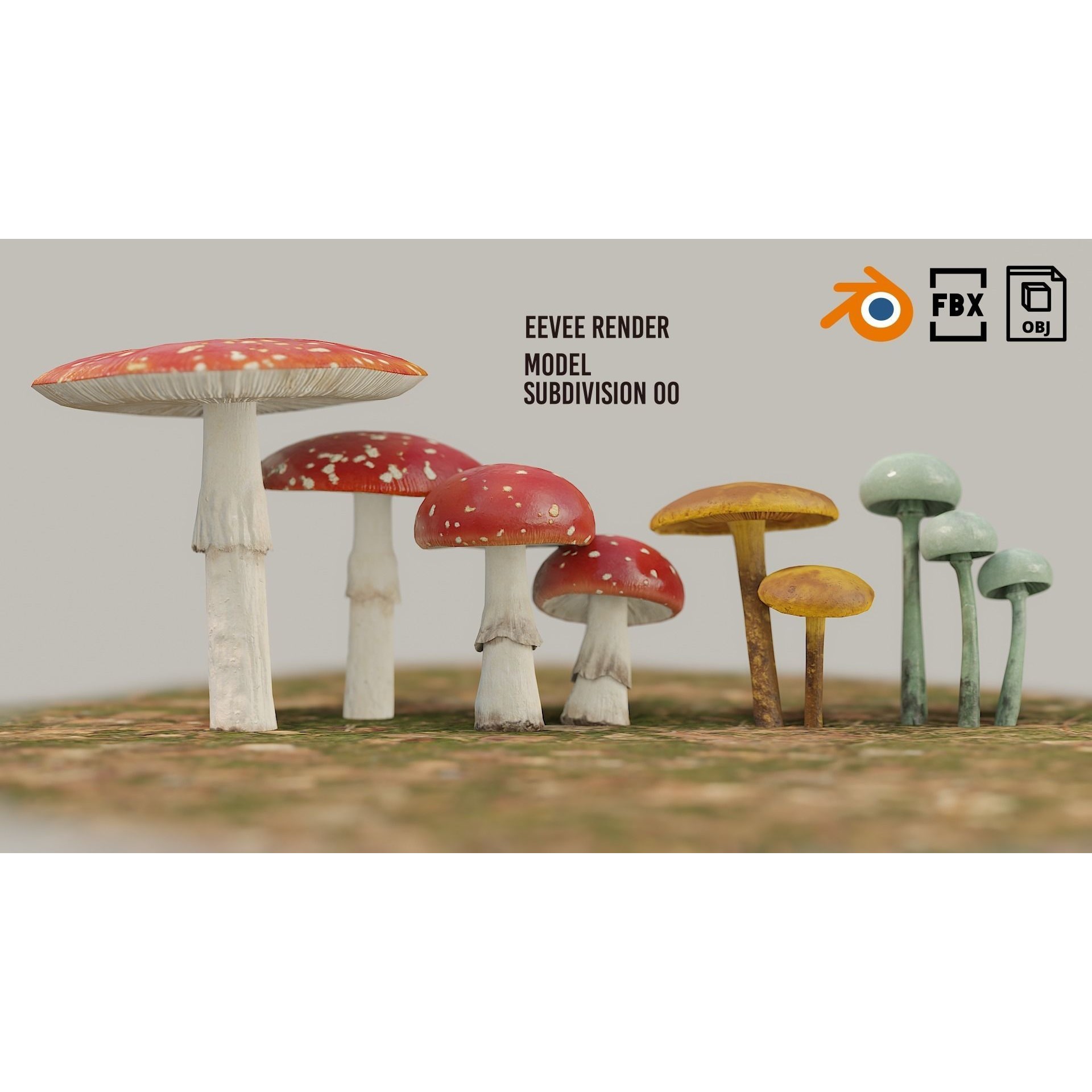 Set of Mushrooms - Low-Poly Game-Ready 3D Model - View 13