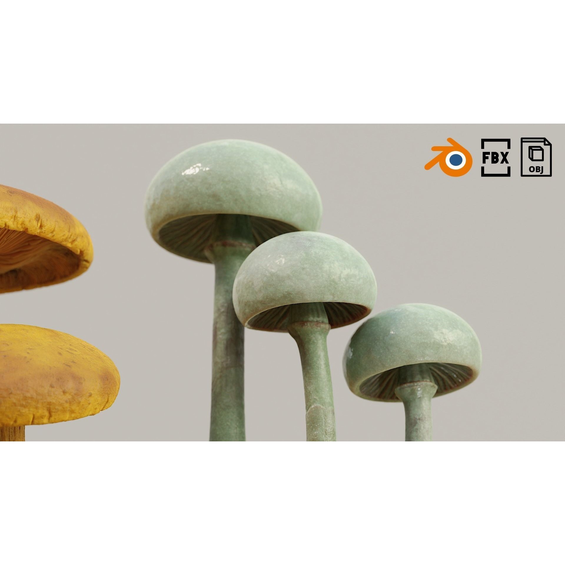 Set of Mushrooms - Low-Poly Game-Ready 3D Model - View 8