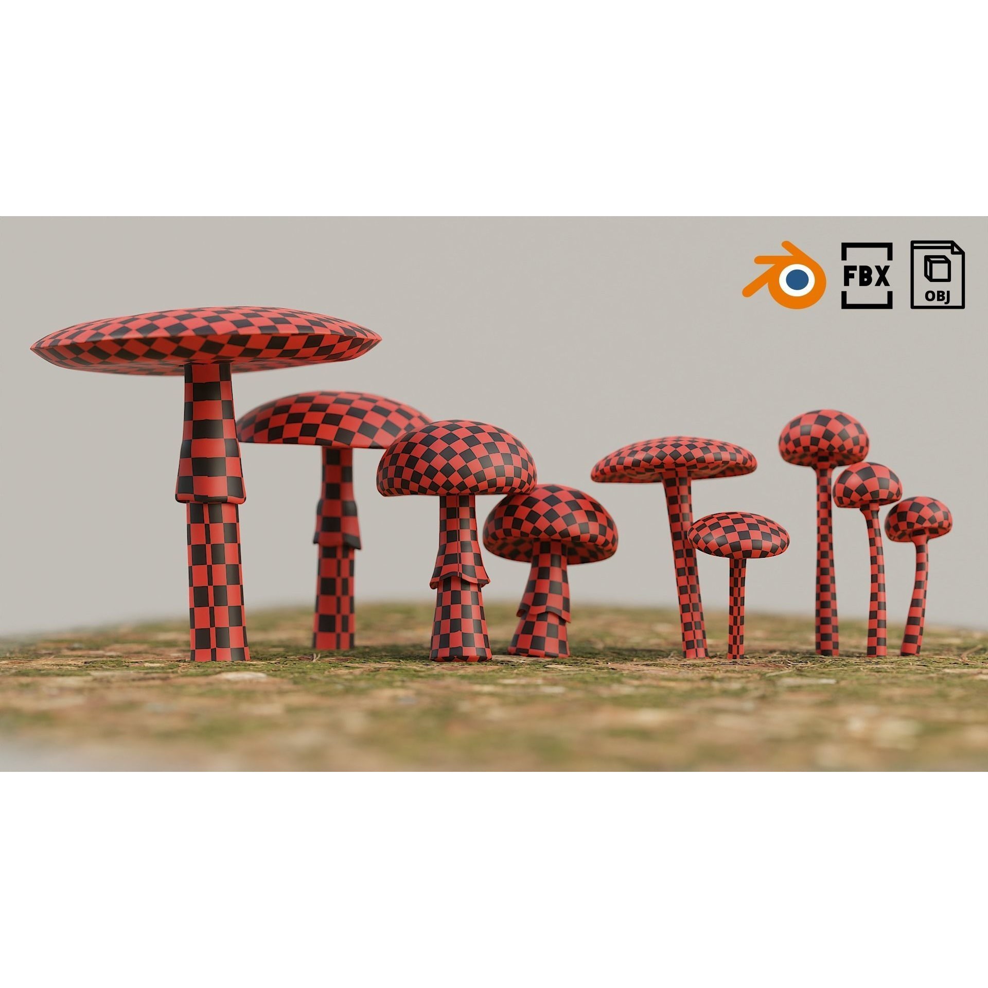 Set of Mushrooms - Low-Poly Game-Ready 3D Model - View 9