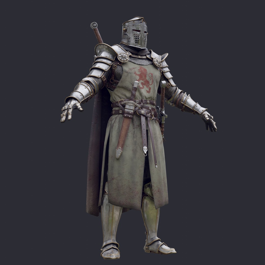 Crusader Knight 3D Model – Low Poly Game Ready Character, FBX - View 14