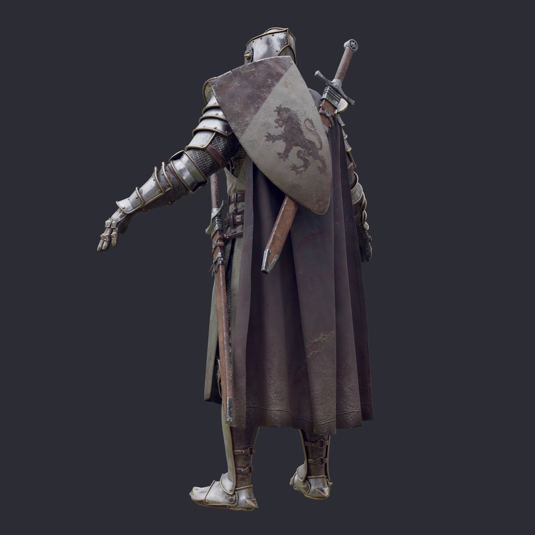 Crusader Knight 3D Model – Low Poly Game Ready Character, FBX - View 15