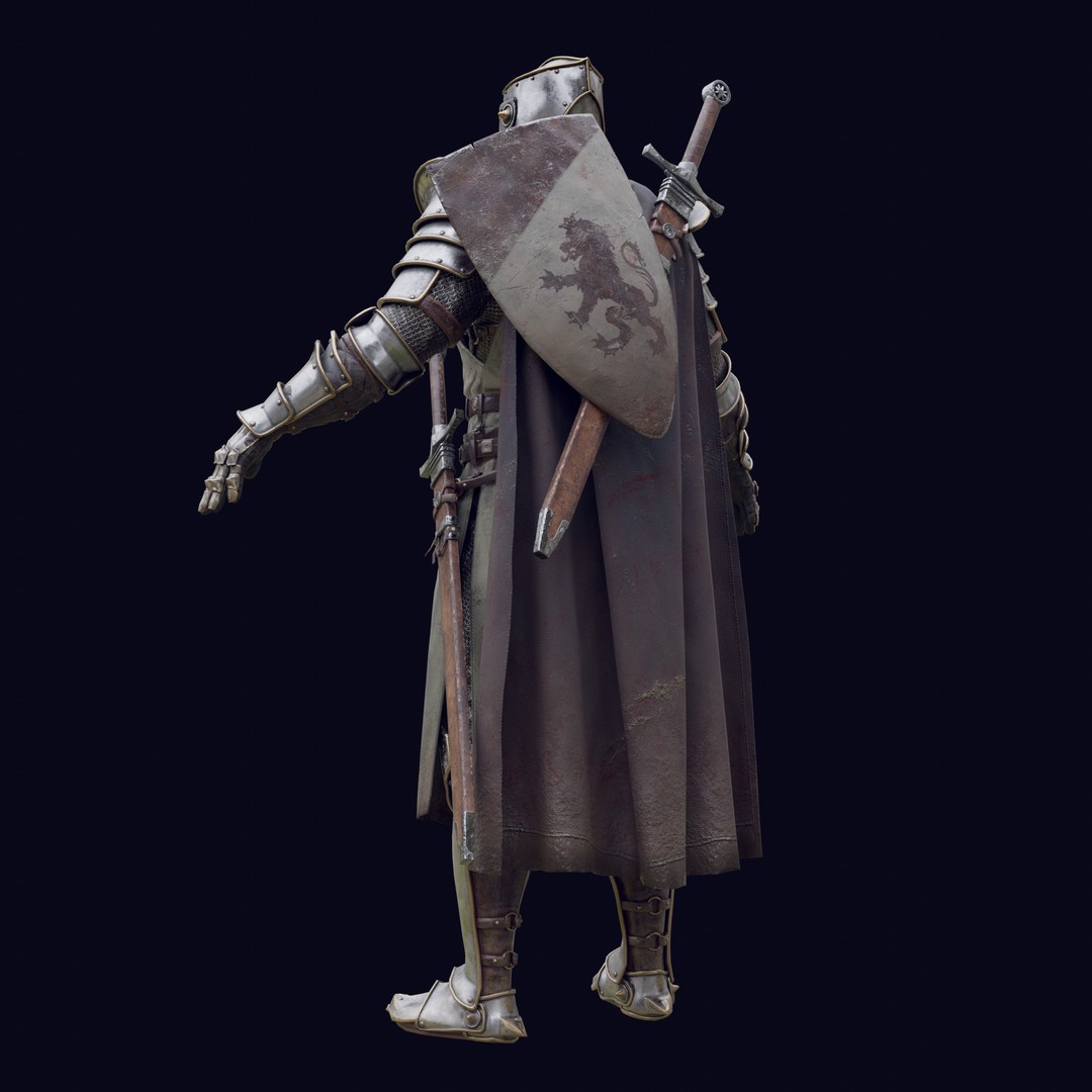 Crusader Knight 3D Model – Low Poly Game Ready Character, FBX - View 16