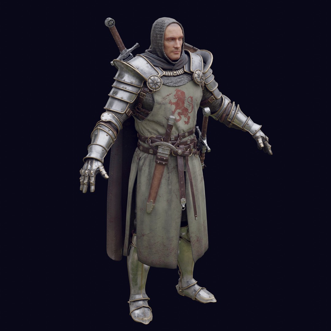 Crusader Knight 3D Model – Low Poly Game Ready Character, FBX - View 20