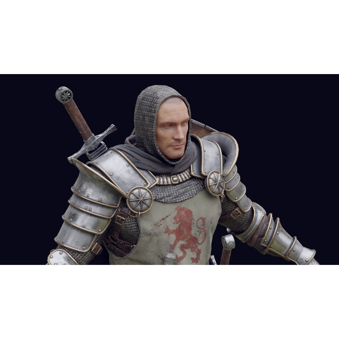 Crusader Knight 3D Model – Low Poly Game Ready Character, FBX - View 21