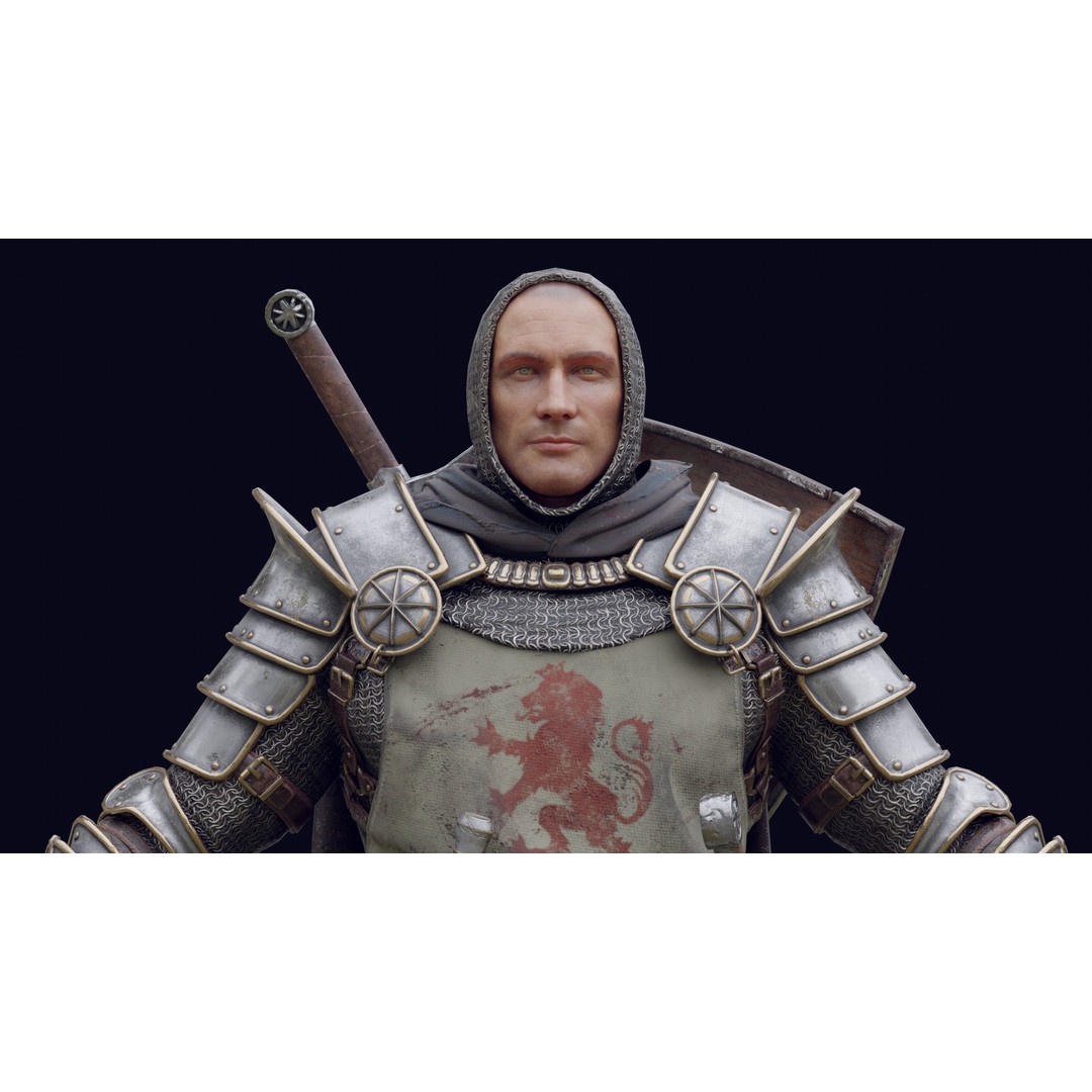 Crusader Knight 3D Model – Low Poly Game Ready Character, FBX - View 22
