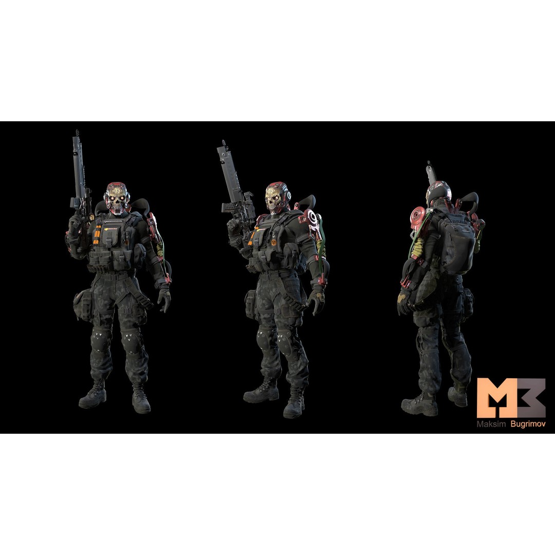 Soldier Future 01 3D Model – Low Poly Game Character, Rigged, FBX