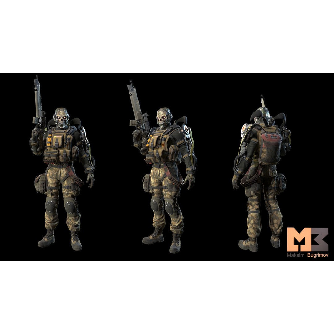 Soldier Future 01 3D Model – Low Poly Game Character, Rigged, FBX - View 3