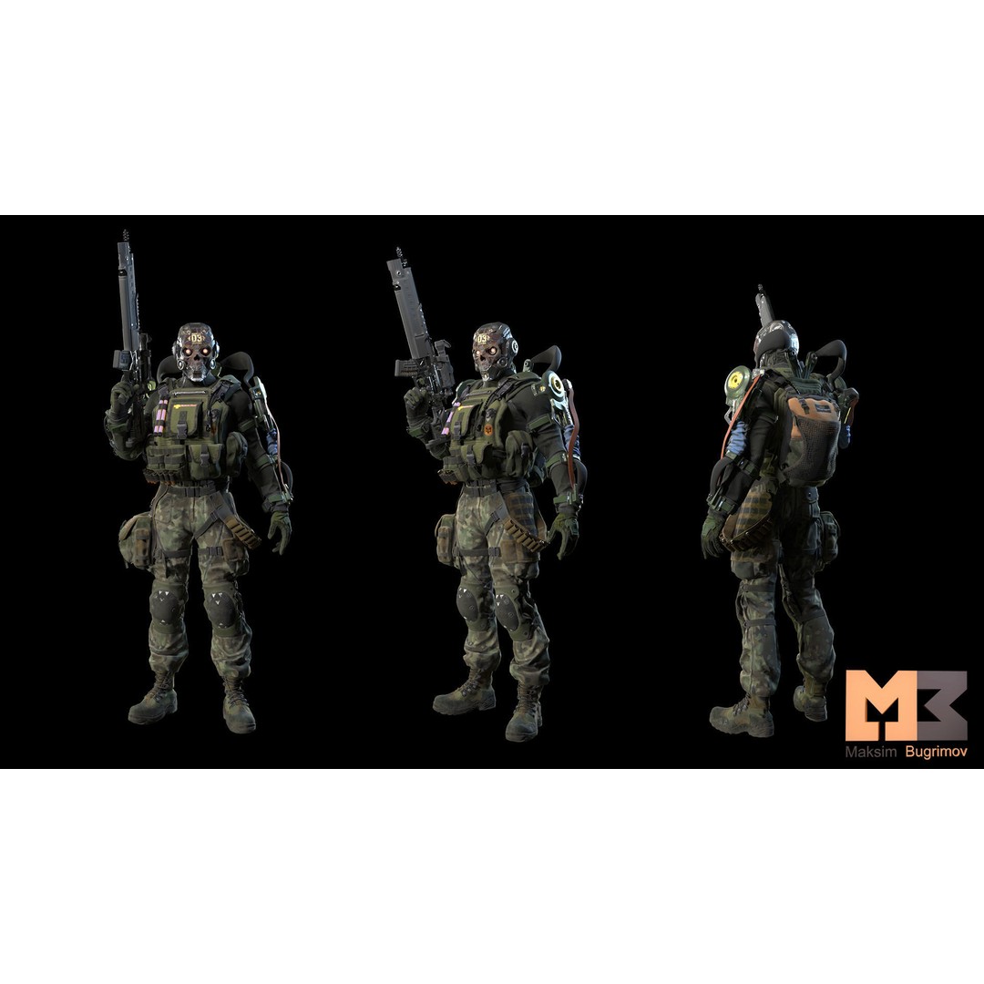Soldier Future 01 3D Model – Low Poly Game Character, Rigged, FBX - View 4