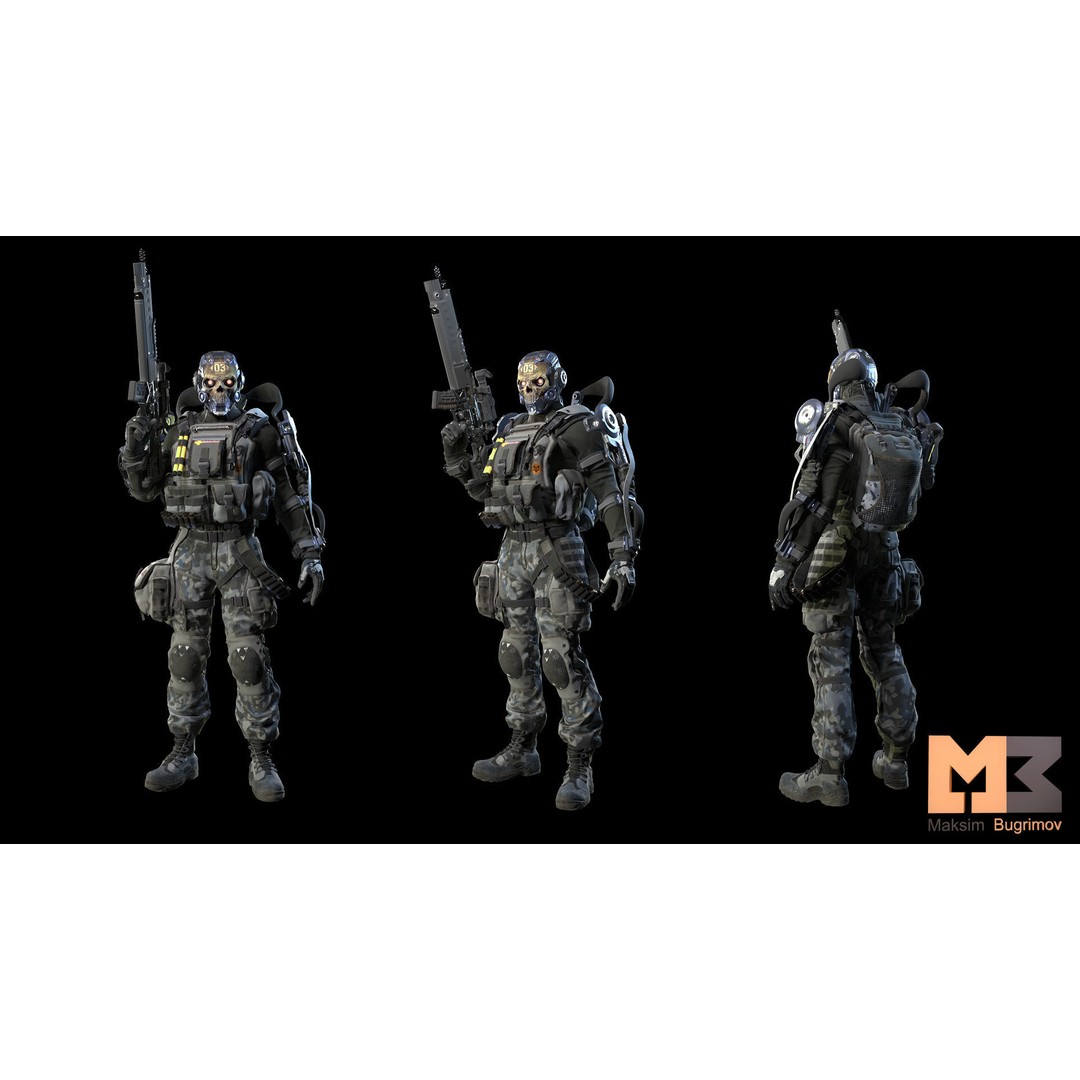 Soldier Future 01 3D Model – Low Poly Game Character, Rigged, FBX - View 5