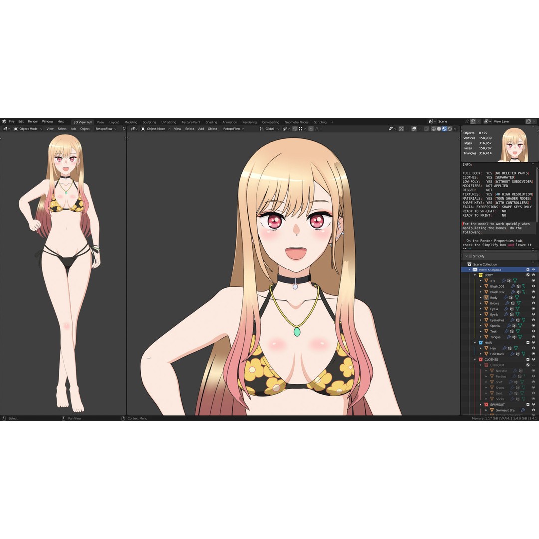 Marin Kitagawa 3D Model – Low Poly Rigged Character for Blender - View 15