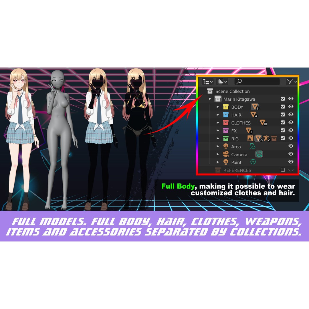 Marin Kitagawa 3D Model – Low Poly Rigged Character for Blender - View 3