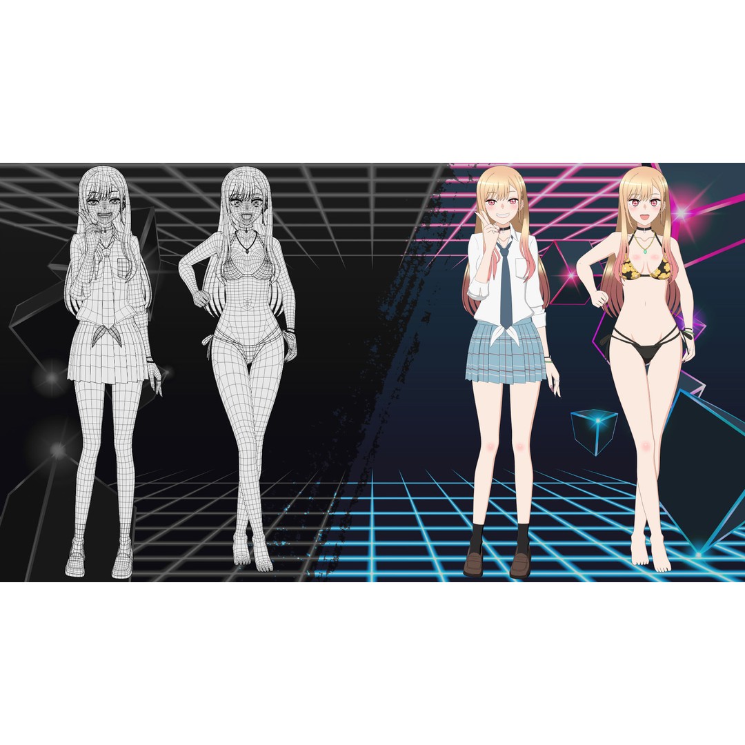Marin Kitagawa 3D Model – Low Poly Rigged Character for Blender - View 9