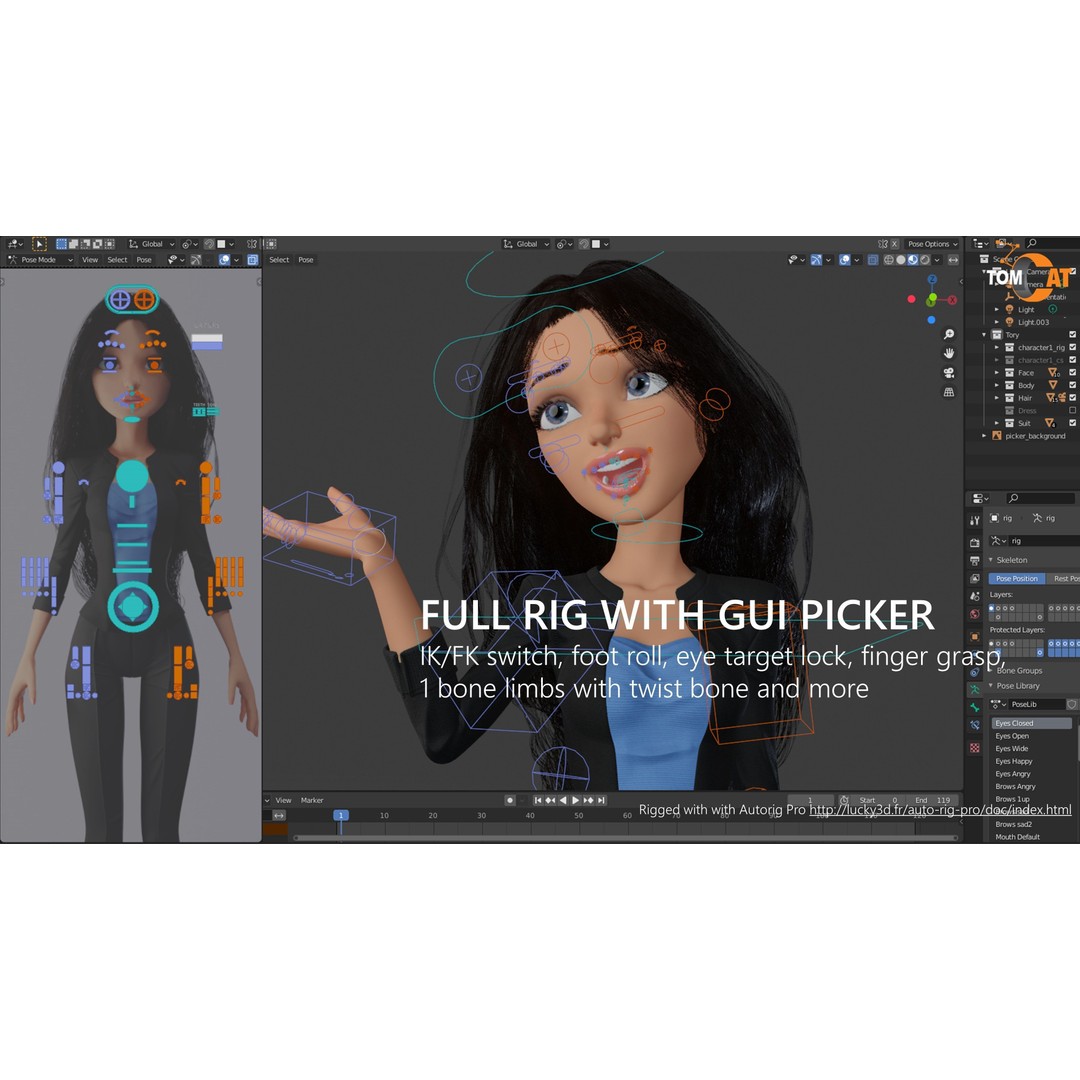 Tory Rigged Woman Character 3D Model – Stylized Blender Asset, PBR Textures - View 4