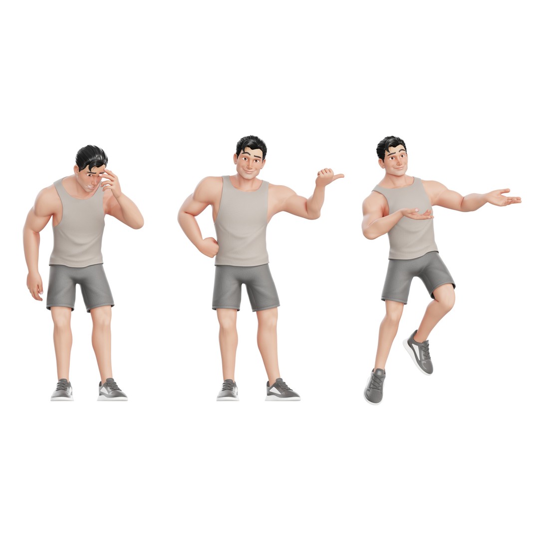 Cartoon Sports Gym Fitness Man 3D Model – Low Poly Rigged Character, FBX