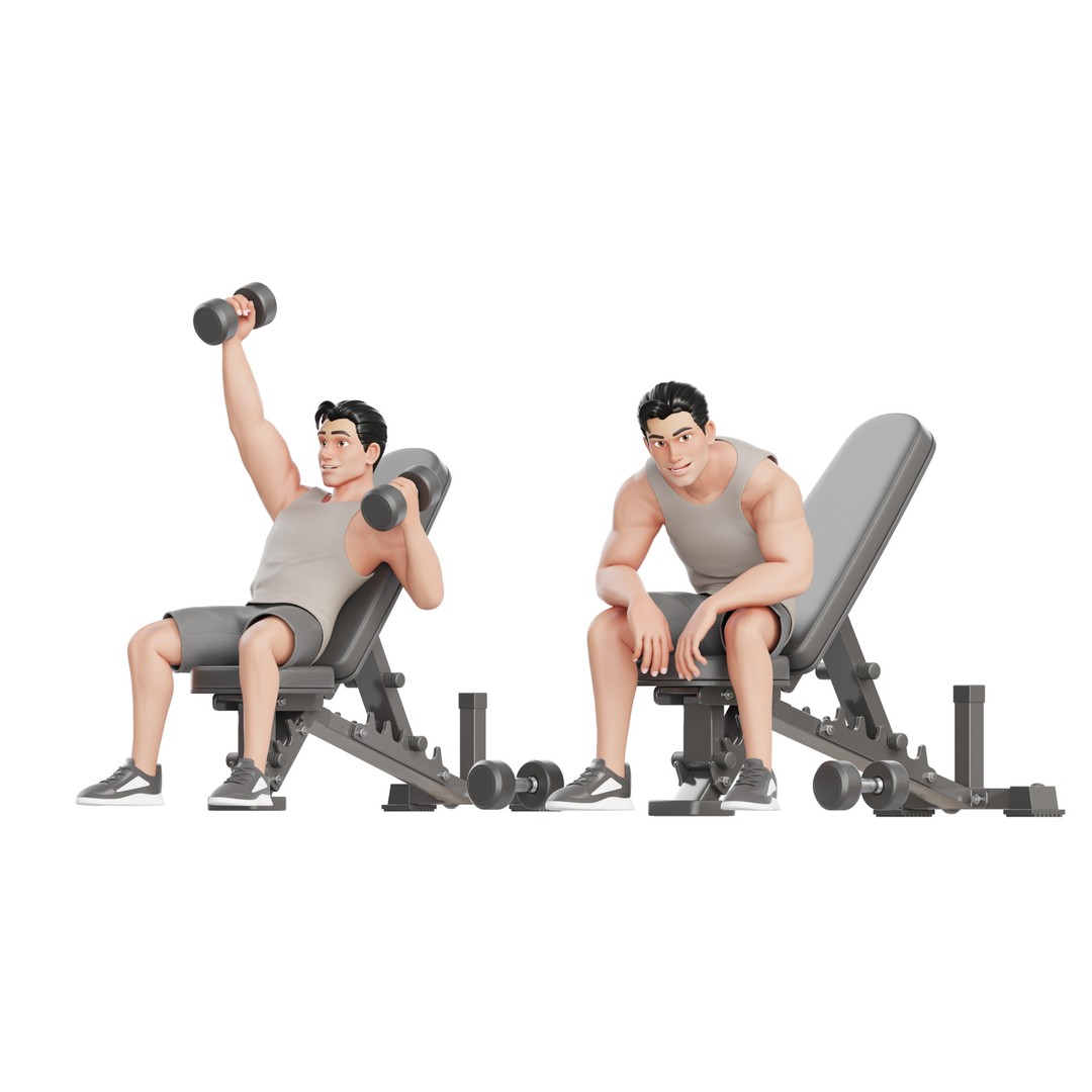 Cartoon Sports Gym Fitness Man 3D Model – Low Poly Rigged Character, FBX - View 10