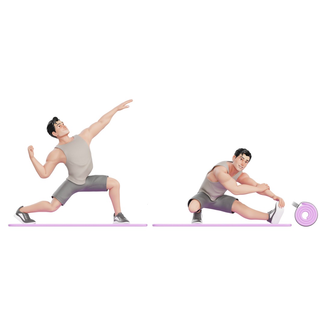Cartoon Sports Gym Fitness Man 3D Model – Low Poly Rigged Character, FBX - View 12