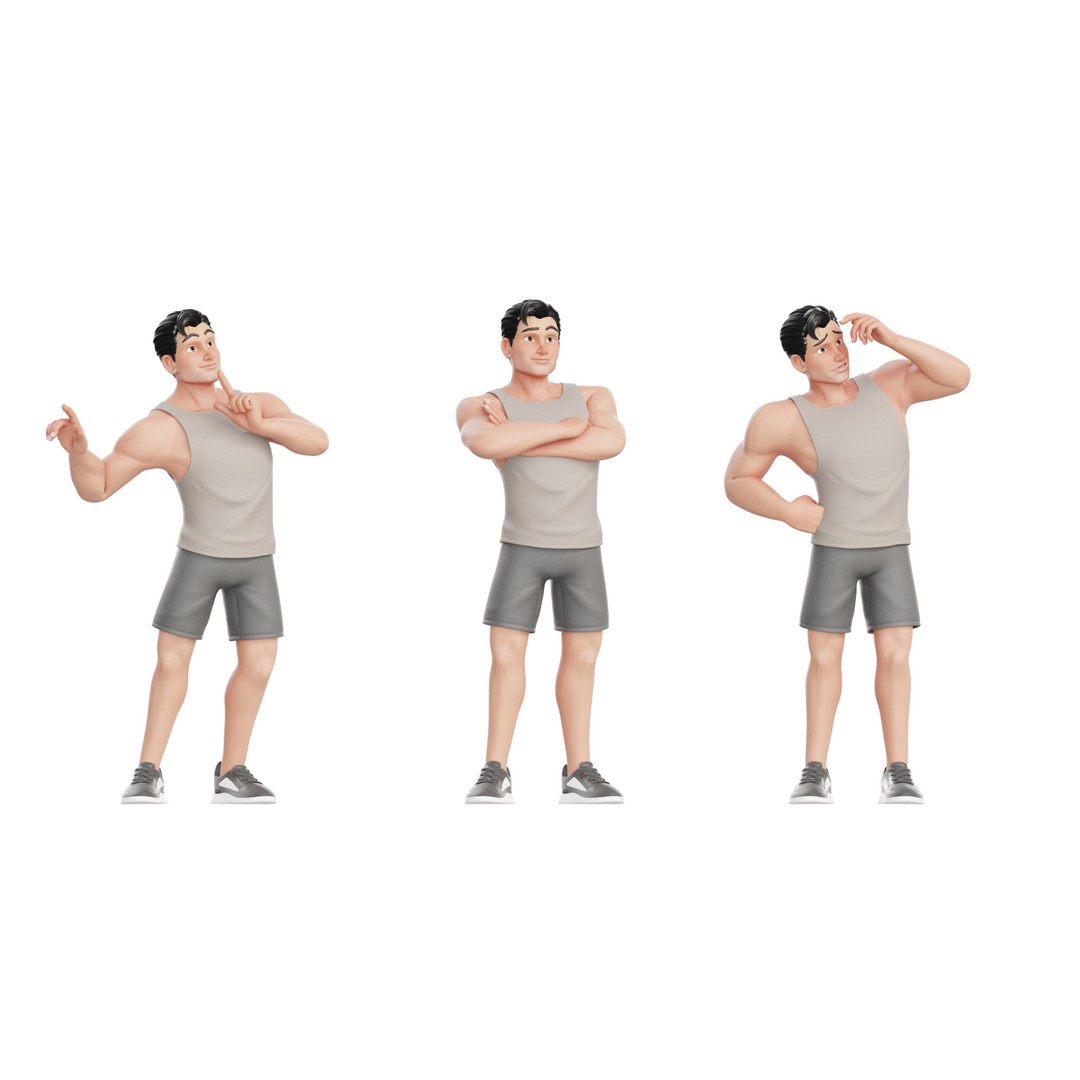 Cartoon Sports Gym Fitness Man 3D Model – Low Poly Rigged Character, FBX - View 18