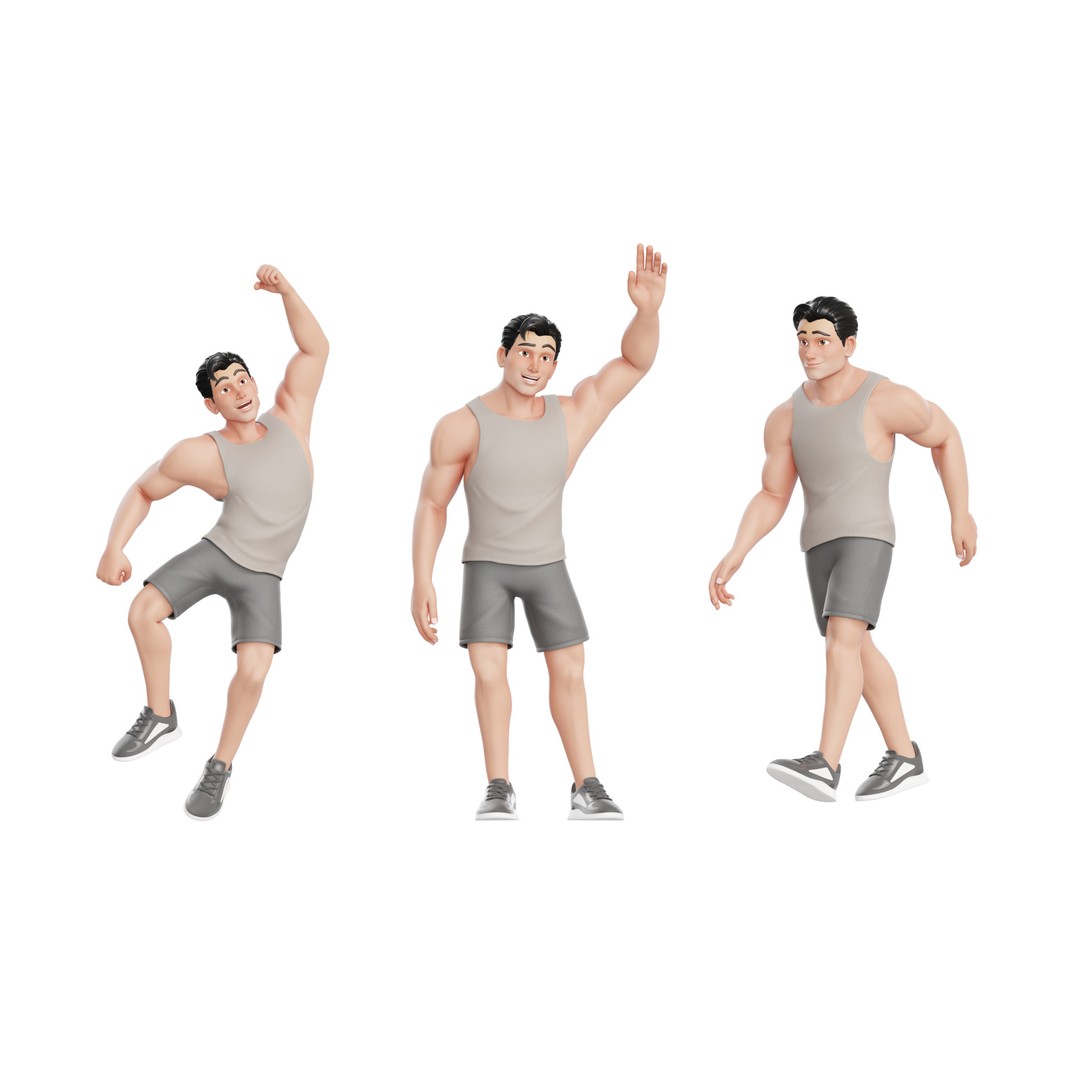 Cartoon Sports Gym Fitness Man 3D Model – Low Poly Rigged Character, FBX - View 19