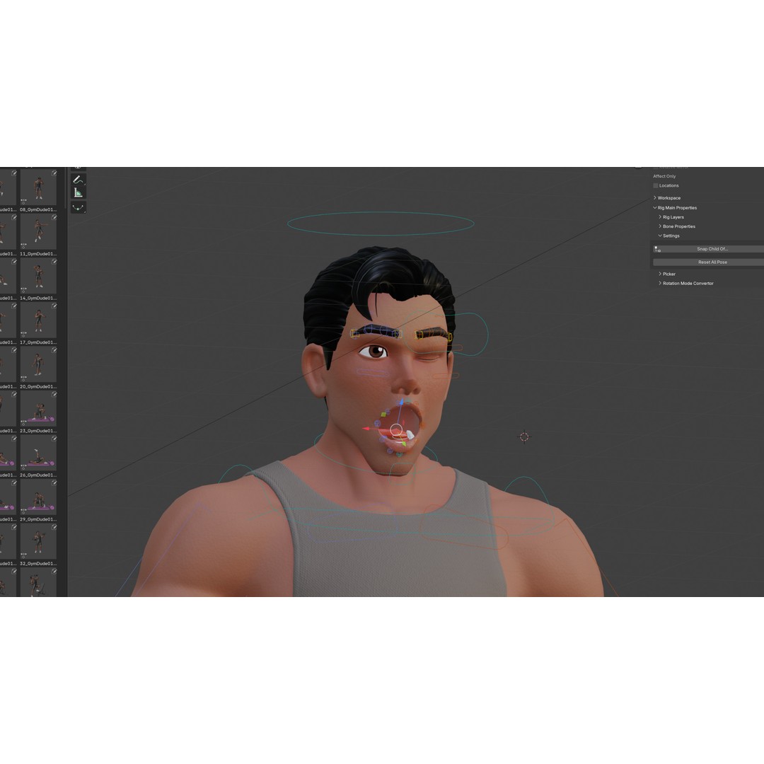 Cartoon Sports Gym Fitness Man 3D Model – Low Poly Rigged Character, FBX - View 22