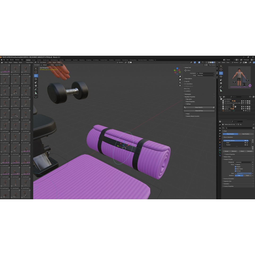 Cartoon Sports Gym Fitness Man 3D Model – Low Poly Rigged Character, FBX - View 24