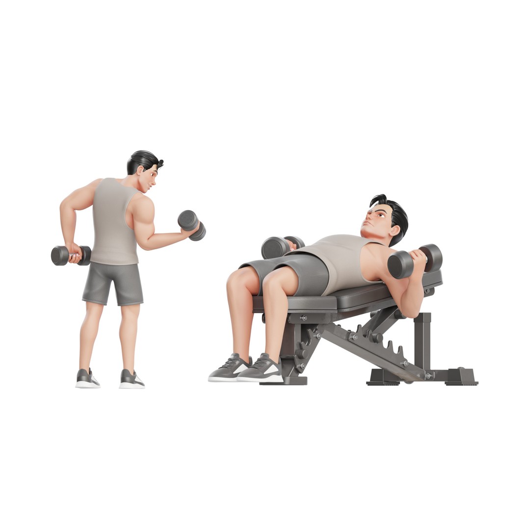 Cartoon Sports Gym Fitness Man 3D Model – Low Poly Rigged Character, FBX - View 4