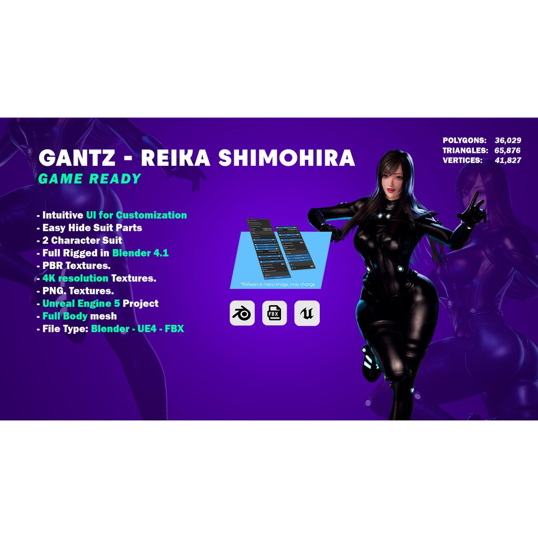 Reika Shimohira 3D Model – Game Ready Low-Poly Character for Blender - View 5