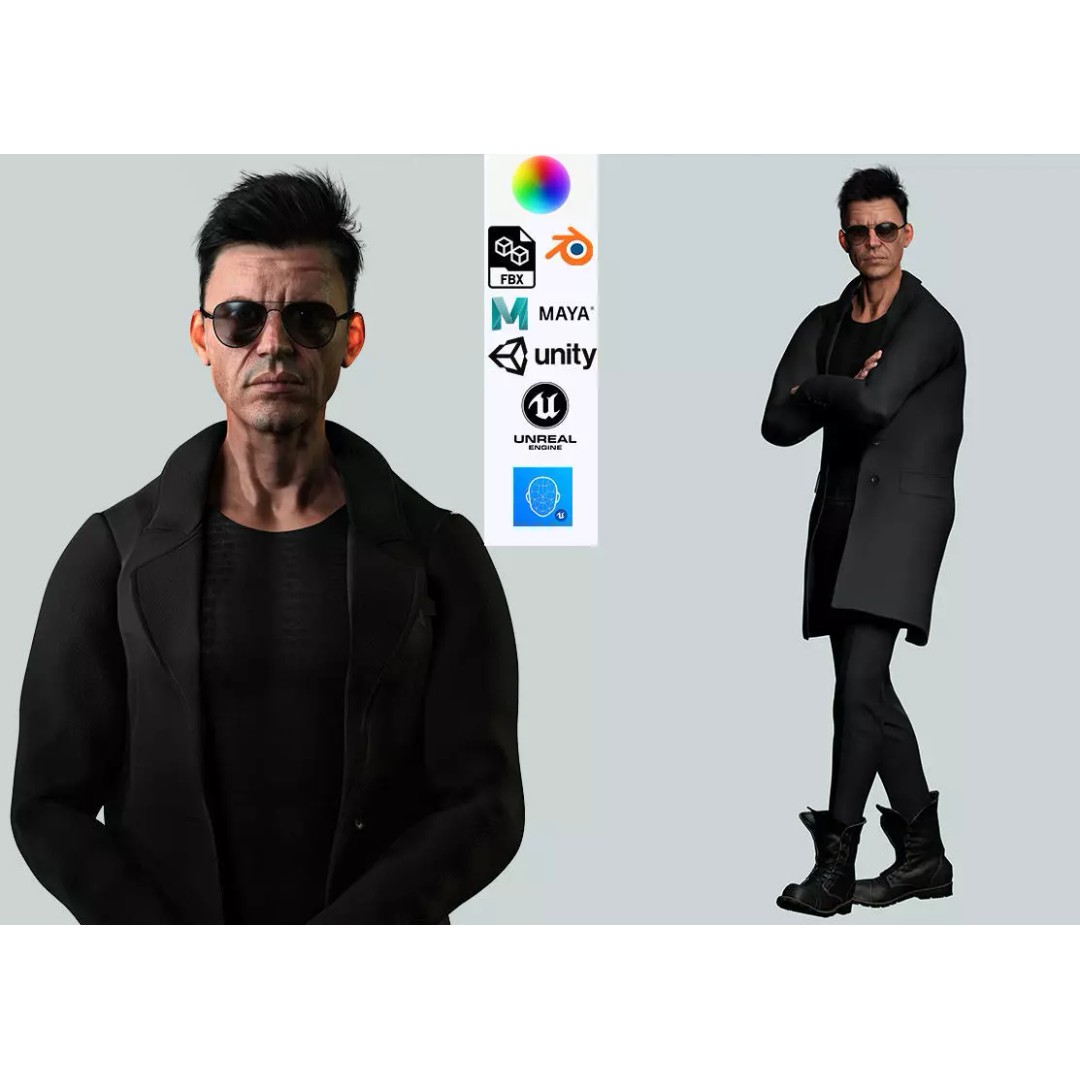Realistic Secret Agent Man 3D Model – Low-Poly Rigged Character, FBX - View 2