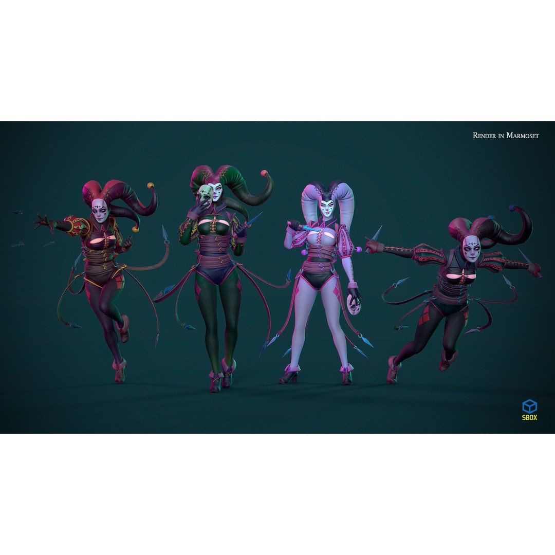 Lady Jester 3D Model – Low Poly Game Ready Character, FBX, PBR - View 11