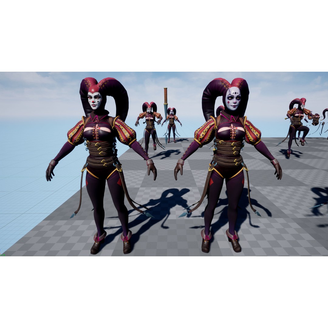Lady Jester 3D Model – Low Poly Game Ready Character, FBX, PBR - View 15