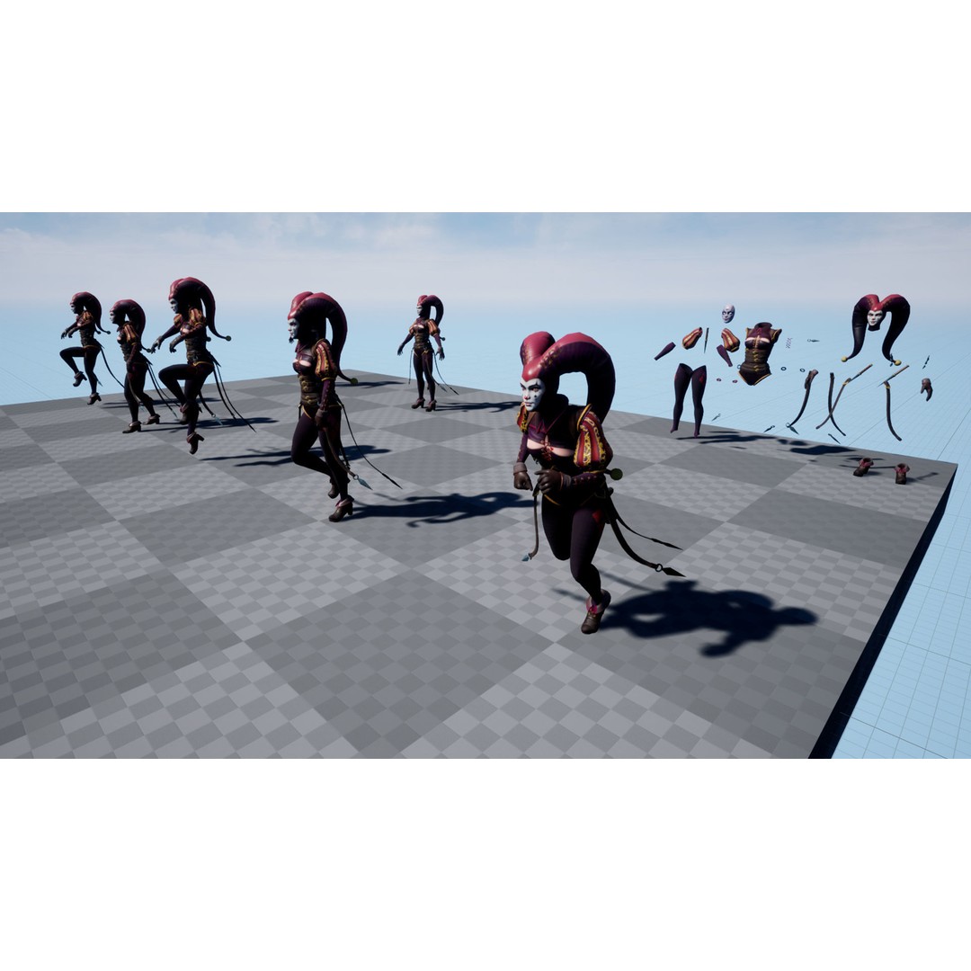 Lady Jester 3D Model – Low Poly Game Ready Character, FBX, PBR - View 16