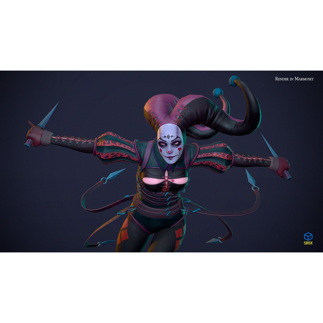 Lady Jester 3D Model – Low Poly Game Ready Character, FBX, PBR - View 3