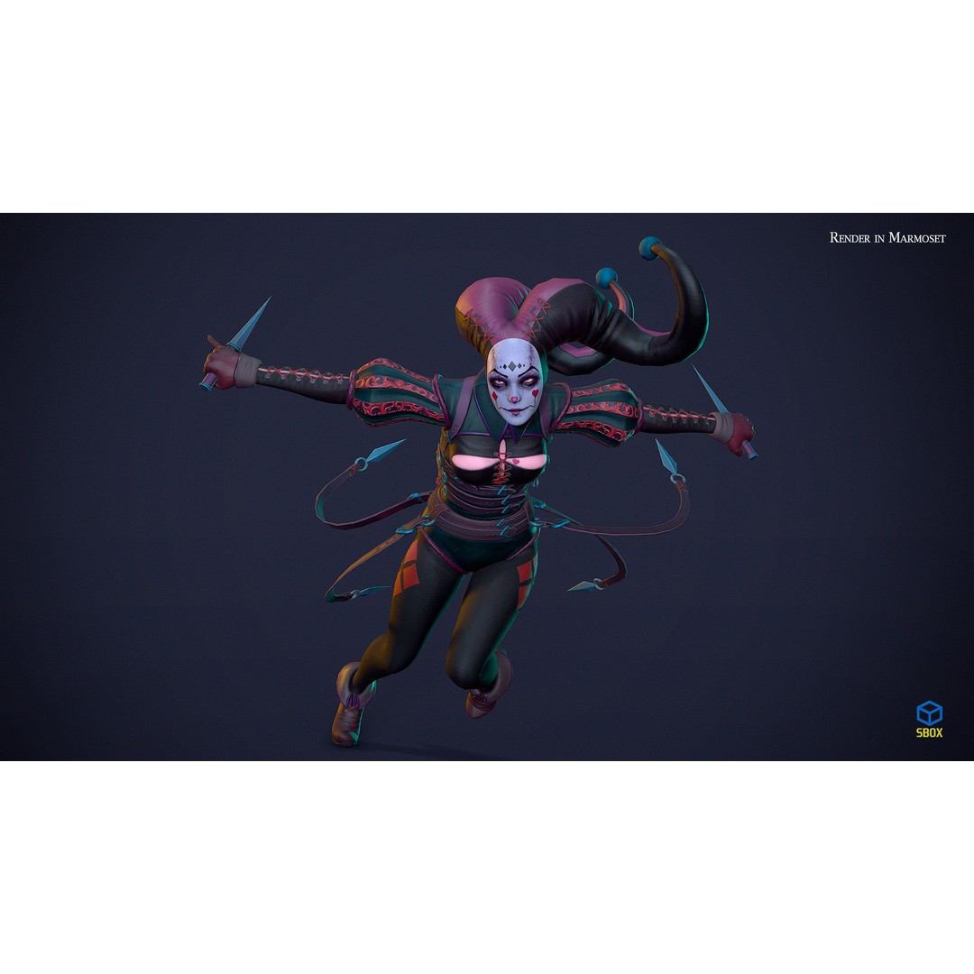 Lady Jester 3D Model – Low Poly Game Ready Character, FBX, PBR - View 4