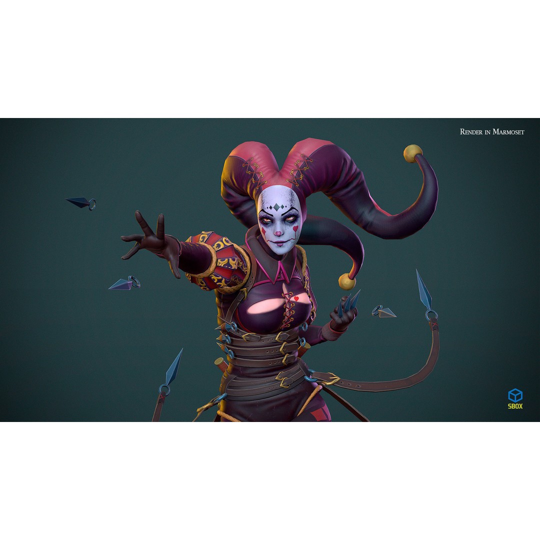 Lady Jester 3D Model – Low Poly Game Ready Character, FBX, PBR - View 5