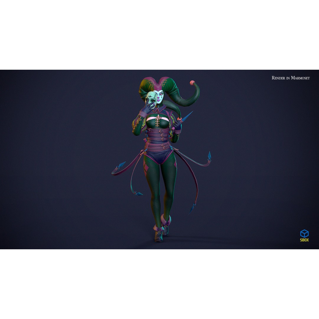 Lady Jester 3D Model – Low Poly Game Ready Character, FBX, PBR - View 8