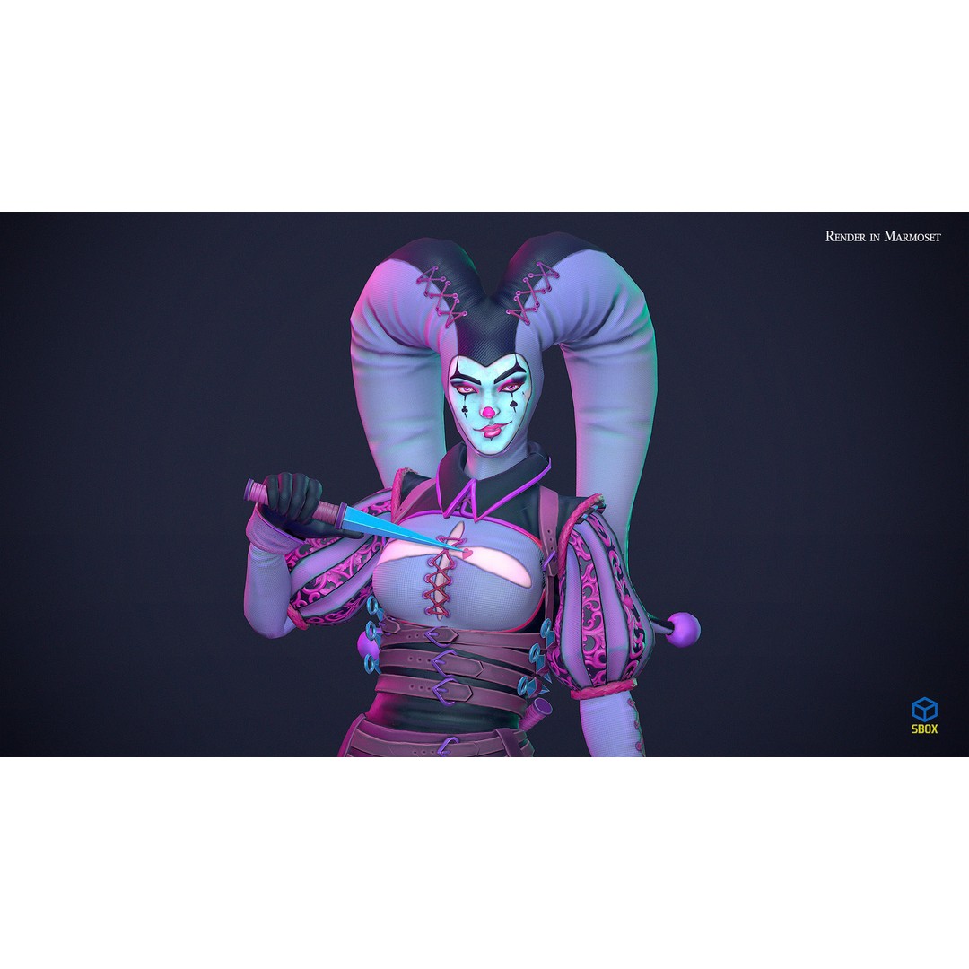 Lady Jester 3D Model – Low Poly Game Ready Character, FBX, PBR - View 9