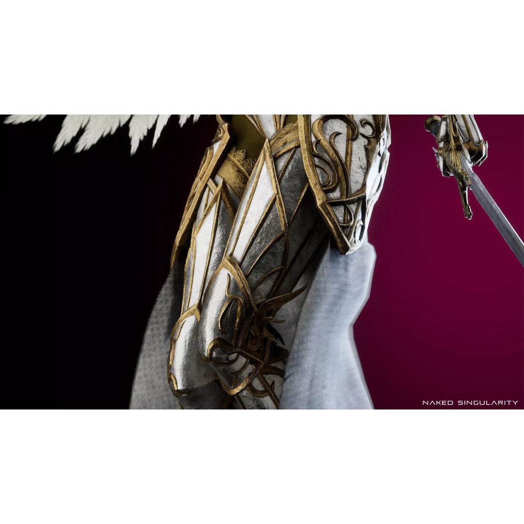 Archangel Valkyrie 3D Model – Game-Ready Low-Poly Character with Wings - View 11