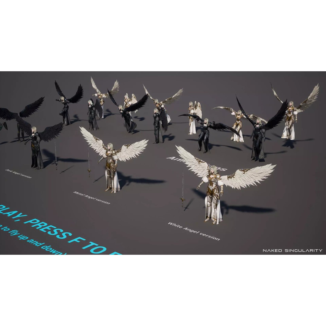 Archangel Valkyrie 3D Model – Game-Ready Low-Poly Character with Wings - View 4
